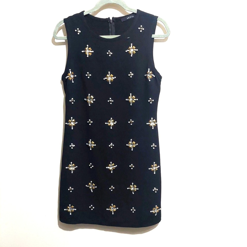 Ark & Co Womens Small Shift Dress Black Pearl & Metal Accents Lined Sleeveless